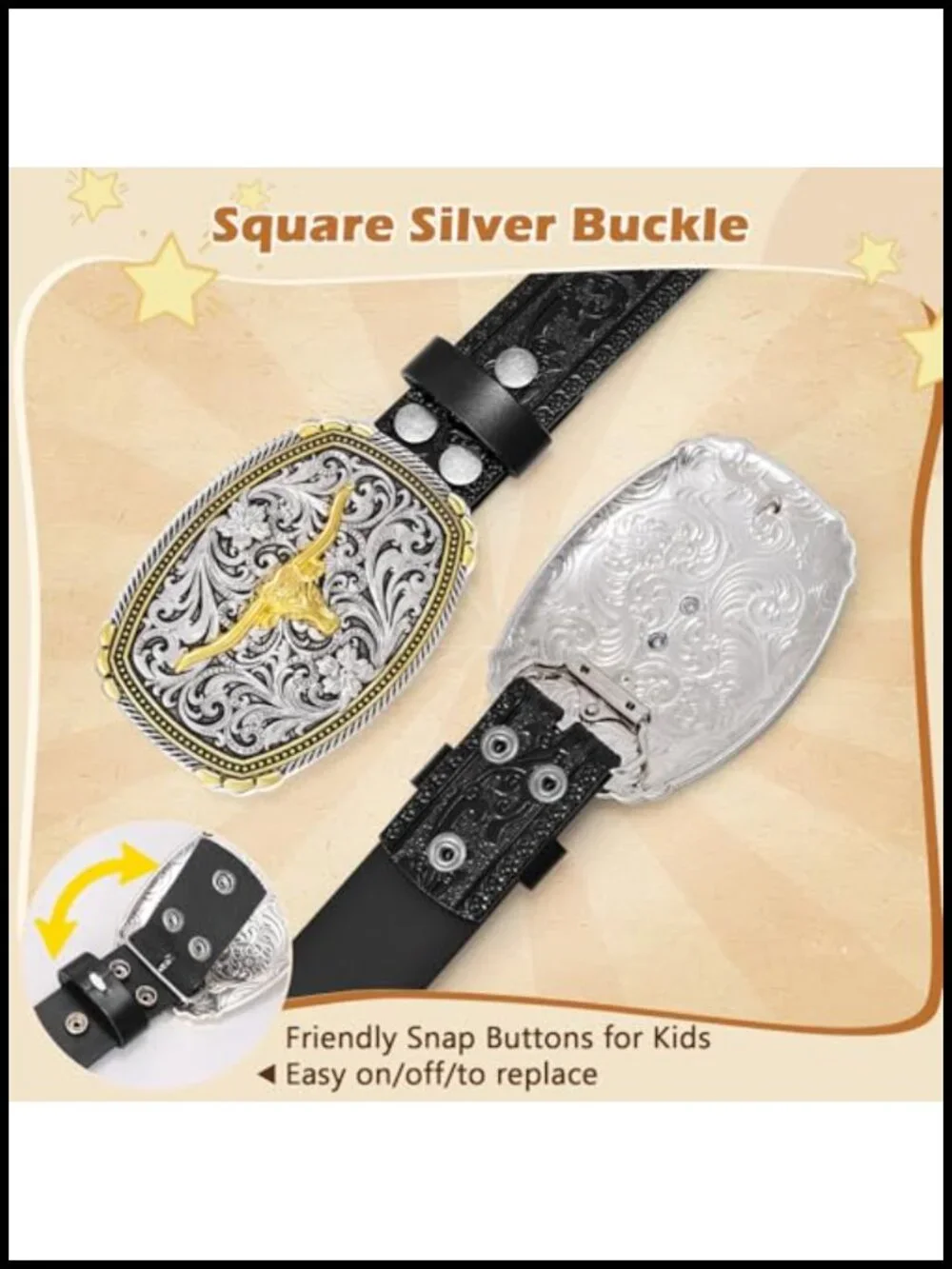 Kids Genuine Leather Western Belt with Longhorn Buckle